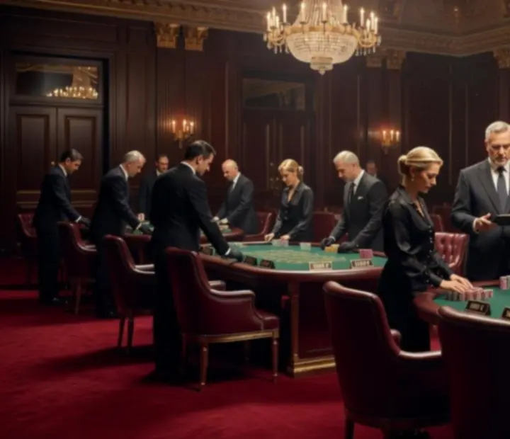 Coulisses d'une grande salle de casino avant un tournoi de poker live