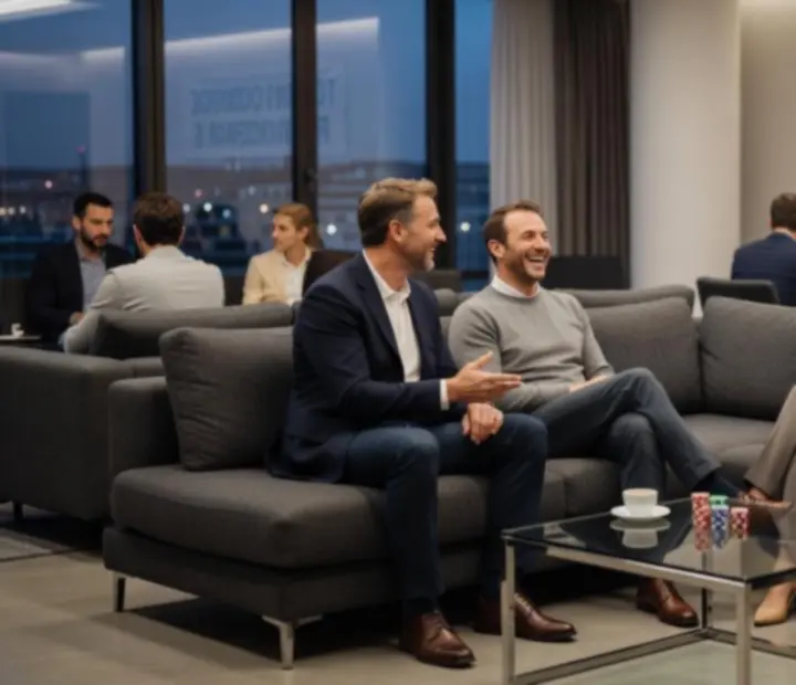 Joueurs de poker en discussion et moments de détente hors des tables