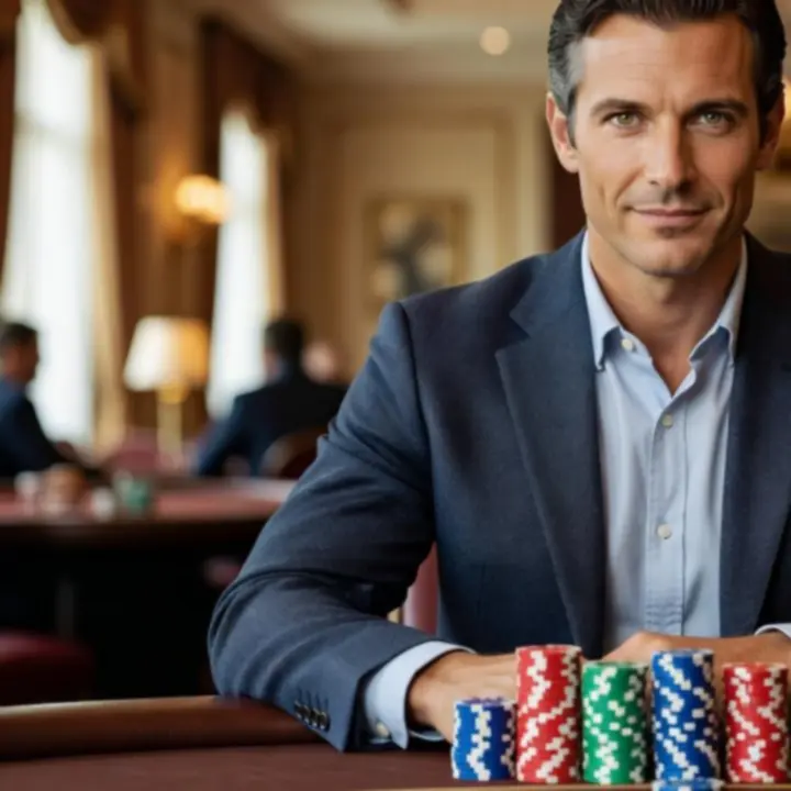 Portrait d'un champion de poker français lors d'une séance photo officielle