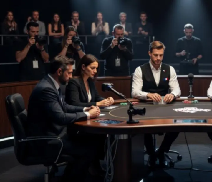 Installation de streaming autour d'une table finale de poker live en France.